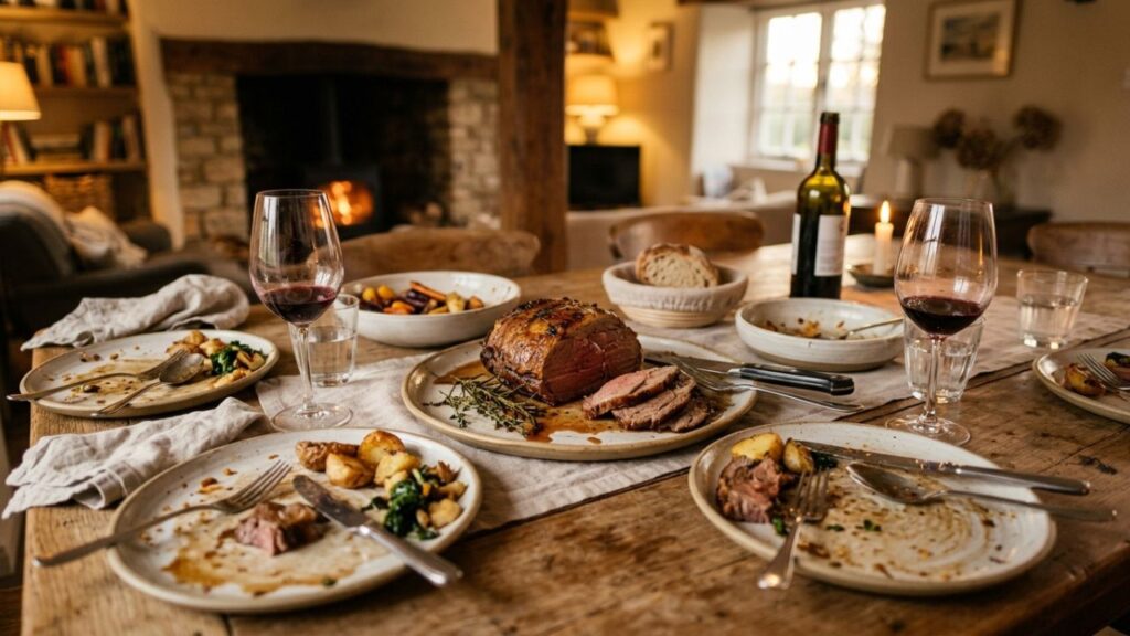 Finished rump roast served as a comforting family meal on a warm dining table