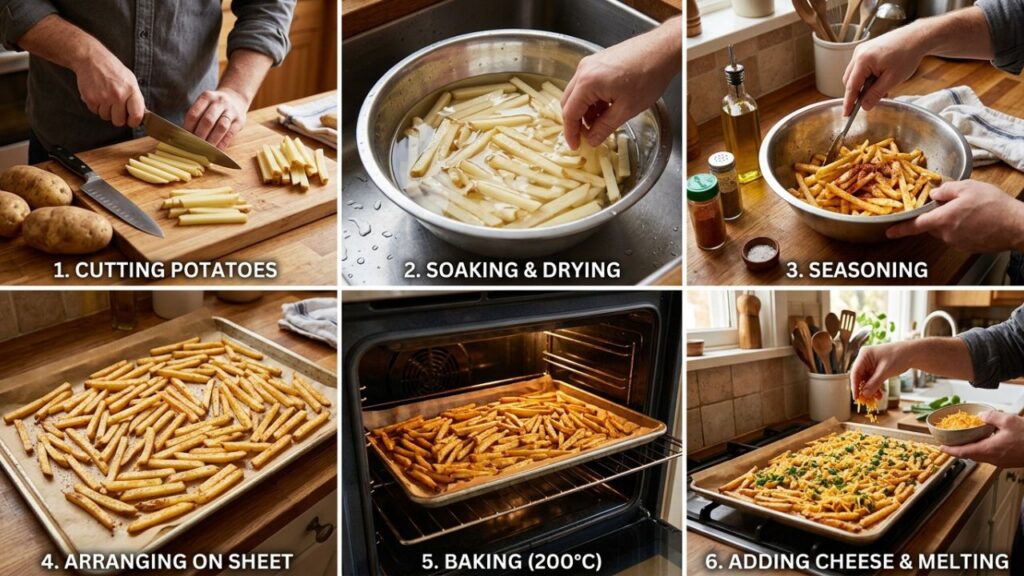 Step by step loaded fries preparation