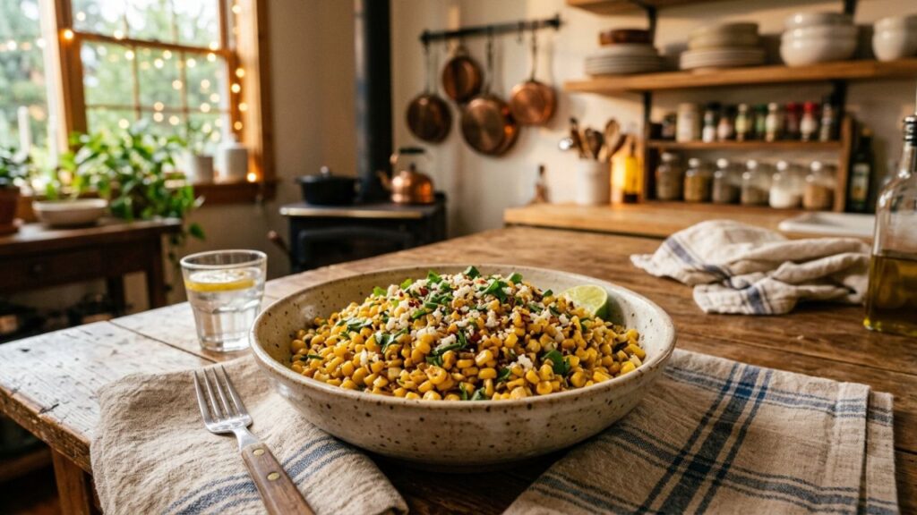 Final sautéed corn dish presentation