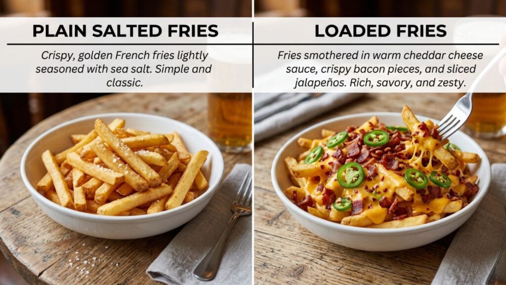 Loaded fries vs regular fries comparison