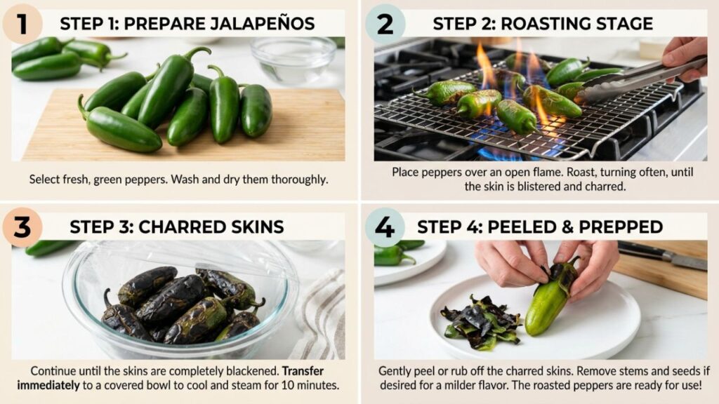 Step-by-step roasting jalapeños process