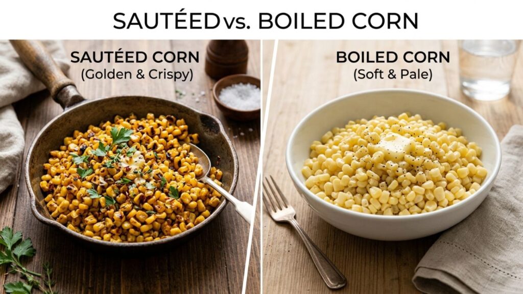 Sautéed corn vs boiled corn comparison