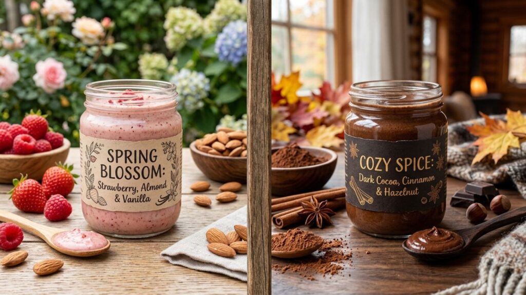 Seasonal variations of rainbow nut butter in jars