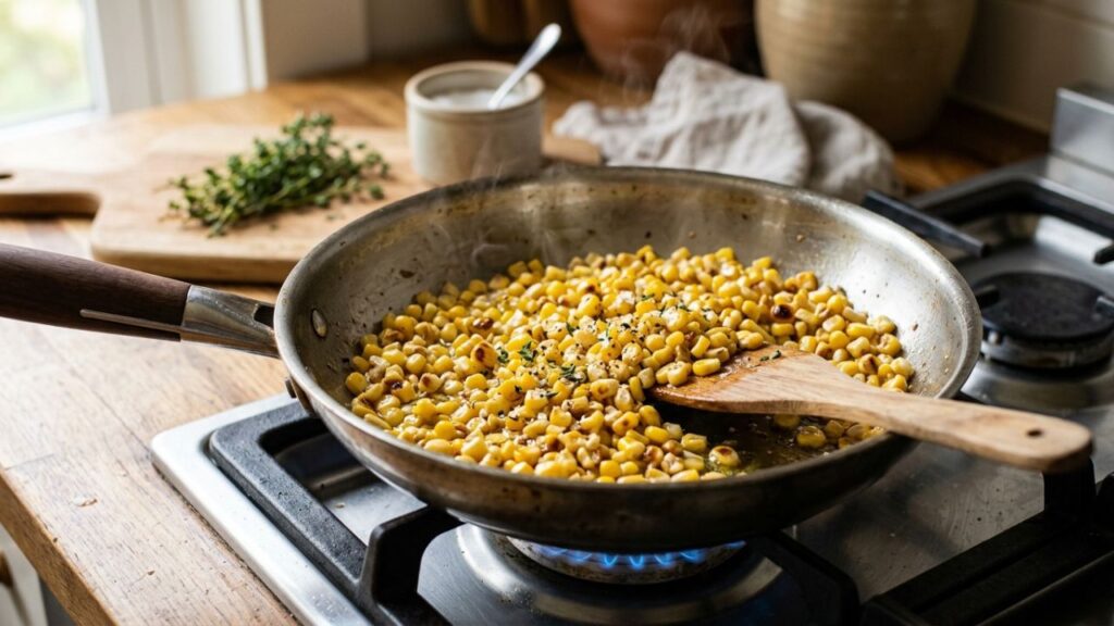 What sautéed corn looks like while cooking