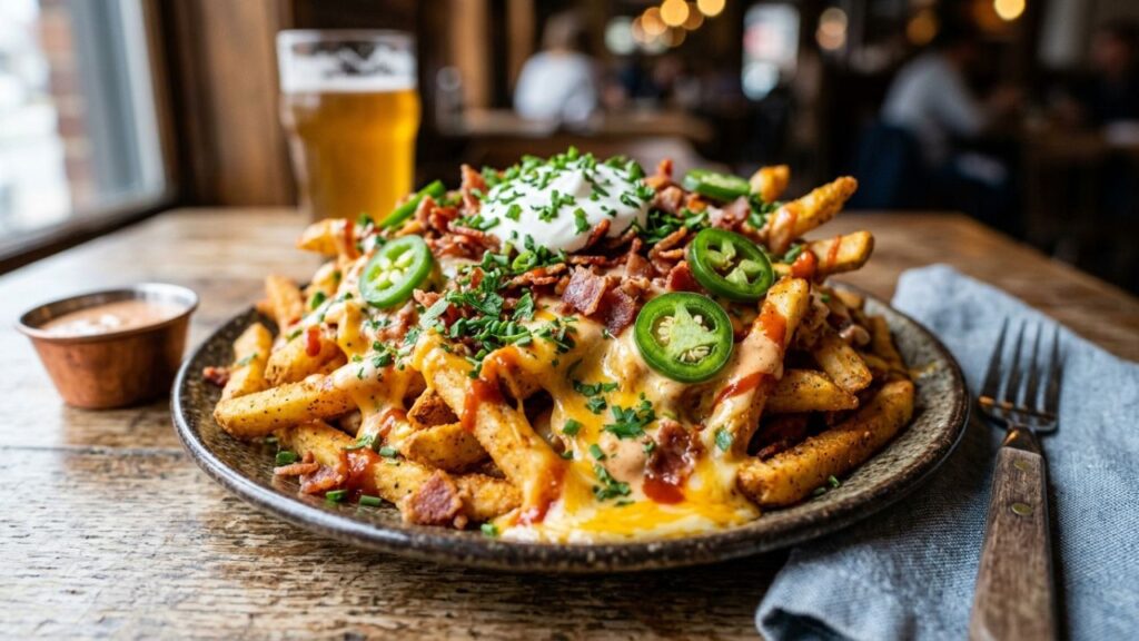 Delicious loaded fries presentation
